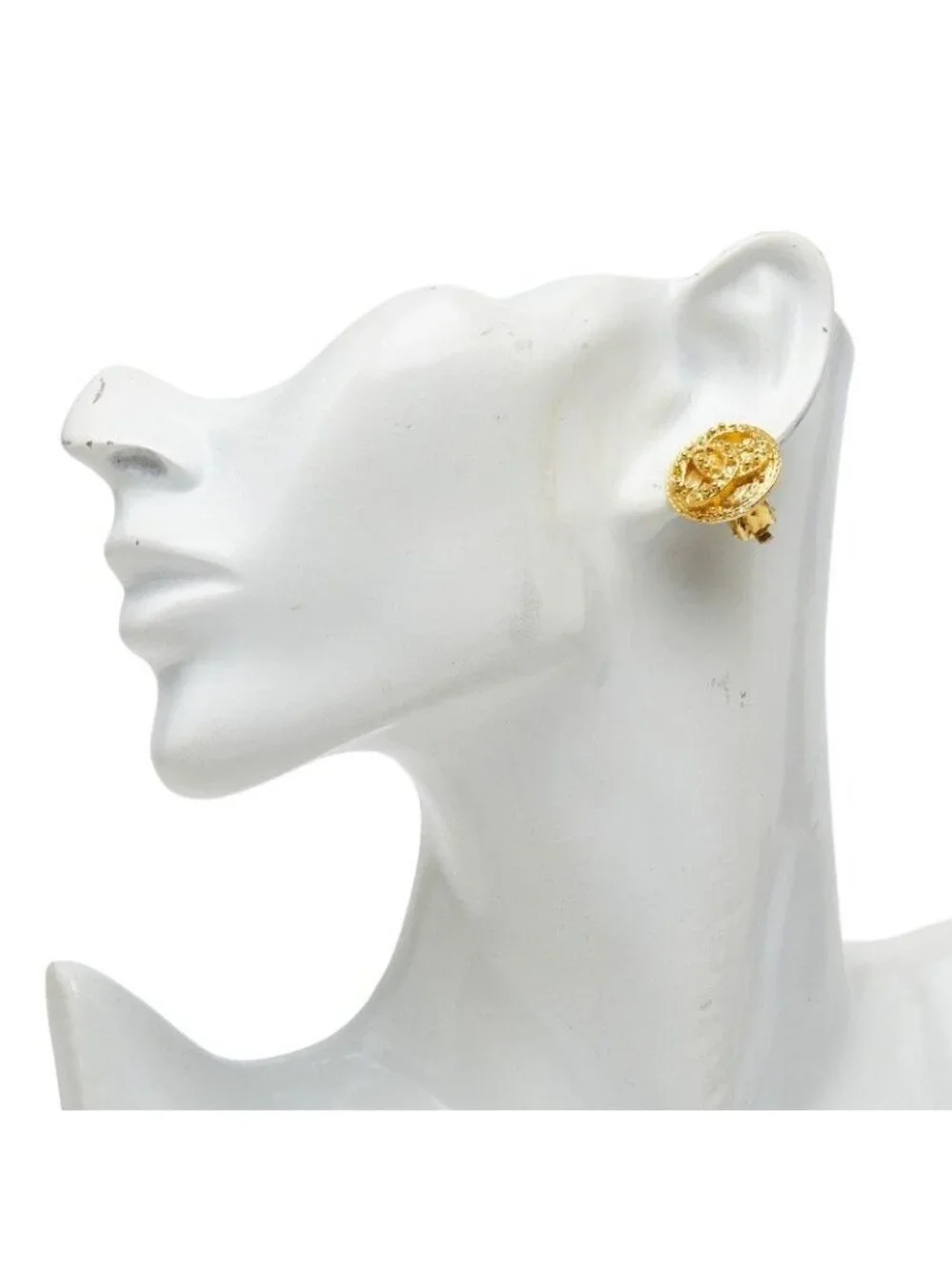 Chanel CC Logo Vintage Round Earrings 94 Gold Plated